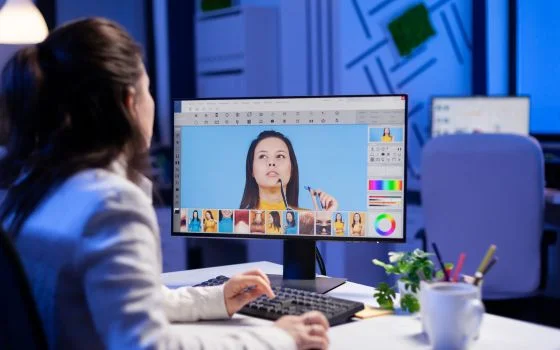 a woman performing graphic designing